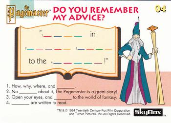 1994 Skybox Pagemaster #4 Do You Remember My Advice? Back