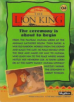 1994 SkyBox The Lion King Series 1 & 2 #04 The ceremony is about to begin Back