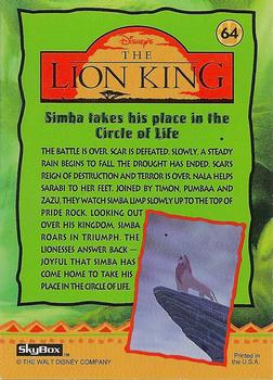 1994 SkyBox The Lion King Series 1 & 2 #64 Simba takes his place in the Circle of Life Back