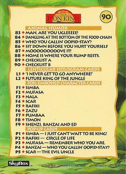 1994 SkyBox The Lion King Series 1 & 2 #90 Checklist Card B Back