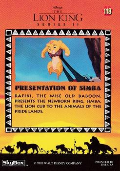 1994 SkyBox The Lion King Series 1 & 2 #118 Presentation of Simba Back