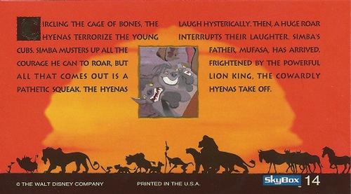 1994 SkyBox The Lion King Widevision #14 Circling the cage of bones, the hyenas terrorize Back