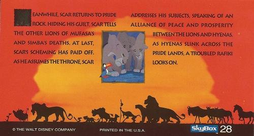 1994 SkyBox The Lion King Widevision #28 Meanwhile, Scar returns to Pride Rock, hiding his Back
