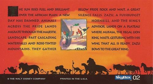 1994 SkyBox The Lion King Widevision #2 The sun rises full and brilliant over the African plain. Back