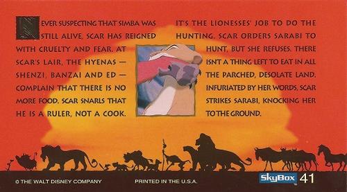 1994 SkyBox The Lion King Widevision #41 Never suspecting that Simba was still alive, Scar Back