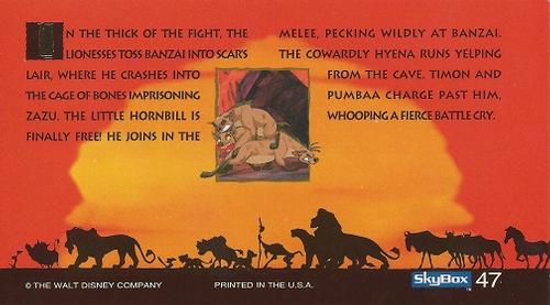 1994 SkyBox The Lion King Widevision #47 In the thick of the fight, the lionesses toss Banzai Back