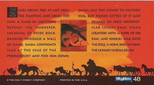 1994 SkyBox The Lion King Widevision #48 Simba breaks free at last from the fighting and looks Back