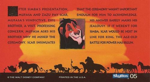 1994 SkyBox The Lion King Widevision #5 After Simba's presentation, Mufasa and Zazu pay Back