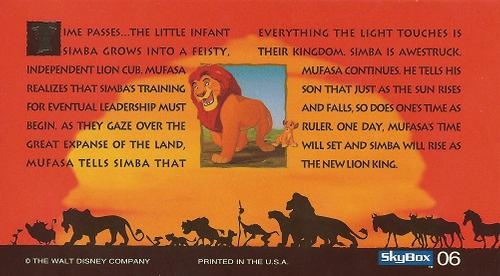 1994 SkyBox The Lion King Widevision #6 Time passes...the little infant Simba grows into a Back