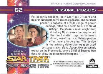 1993 SkyBox Star Trek: Deep Space Nine #62 Personal Phasers Back
