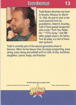 1992 NAC/Hit Cards International Branson On Stage #13 Todd Brumley Back