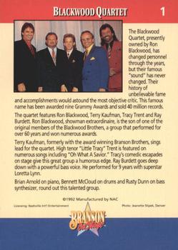 1992 NAC/Hit Cards International Branson On Stage #1 Blackwood Quartet Back