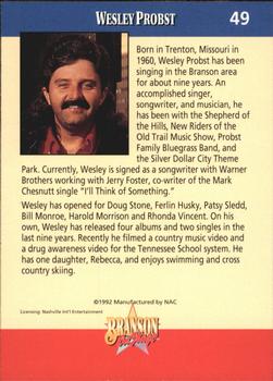 1992 NAC/Hit Cards International Branson On Stage #49 Wesley Probst Back