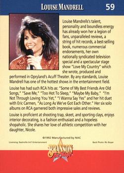 1992 NAC/Hit Cards International Branson On Stage #59 Louise Mandrell Back