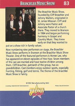 1992 NAC/Hit Cards International Branson On Stage #83 Braschler Music Show Back