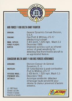 1992 Panini Wings of Fire #33 Air Force F-106 Delta Dart Fighter Back