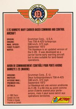 1992 Panini Wings of Fire #13 E-2C Hawkeye Navy Carrier-Based Command and Control Aircraft Back