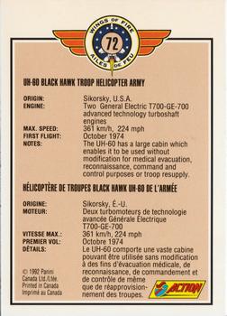 1992 Panini Wings of Fire #72 UH-60 Black Hawk Troop Helicopter Army Back