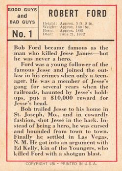 1966 Leaf Good Guys and Bad Guys #1 Robert Ford Back