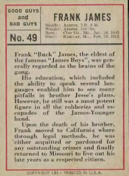 1966 Leaf Good Guys and Bad Guys #49 Frank James Back