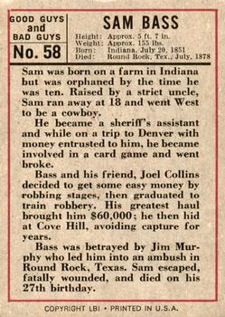 1966 Leaf Good Guys and Bad Guys #58 Sam Bass Back