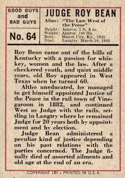 1966 Leaf Good Guys and Bad Guys #64 Judge Bean Back