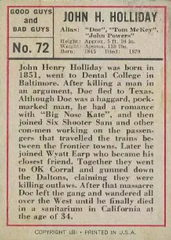 1966 Leaf Good Guys and Bad Guys #72 Doc Holliday Back