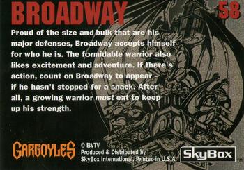 1995 Skybox Gargoyles #58 Broadway Back