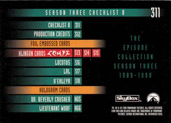 1995 SkyBox Star Trek: The Next Generation Season 3 #311 Checklist B Back