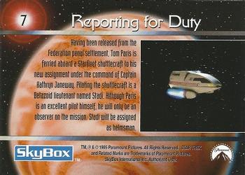 1995 SkyBox Star Trek: Voyager Season One Series One #7 Reporting for Duty Back