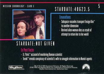 1995 SkyBox Star Trek: Voyager Season One Series Two #5 Mission Chronology - Card E Back