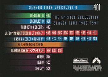 1996 SkyBox Star Trek: The Next Generation Season 4 #401 Season Four Checklist B Back