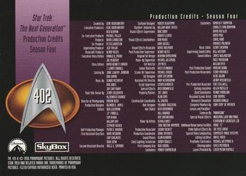 1996 SkyBox Star Trek: The Next Generation Season 4 #402 Cast and Production Credits Back