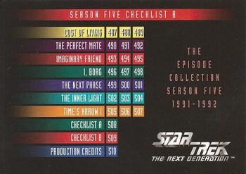 1996 SkyBox Star Trek: The Next Generation Season 5 #509 Checklist B: 487-528 and Inserts Front