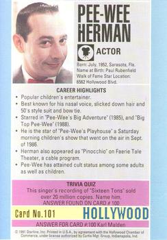 1991 Starline Hollywood Walk of Fame #101 Pee-Wee Herman Back