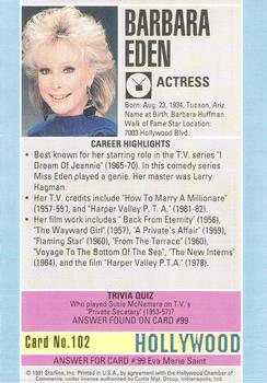1991 Starline Hollywood Walk of Fame #102 Barbara Eden Back