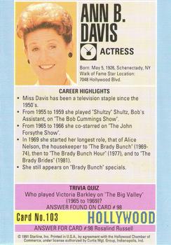 1991 Starline Hollywood Walk of Fame #103 Ann B. Davis Back