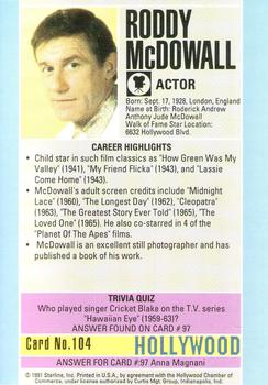 1991 Starline Hollywood Walk of Fame #104 Roddy McDowall Back