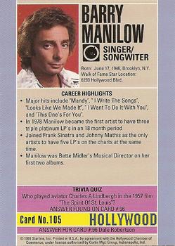1991 Starline Hollywood Walk of Fame #105 Barry Manilow Back