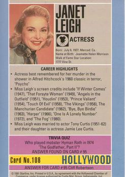 1991 Starline Hollywood Walk of Fame #106a Janet Leigh Back