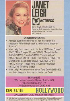 1991 Starline Hollywood Walk of Fame #106b Janet Leigh Back