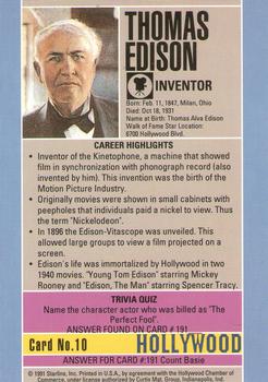 1991 Starline Hollywood Walk of Fame #10 Thomas Edison Back