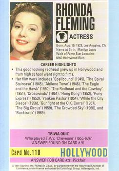 1991 Starline Hollywood Walk of Fame #110 Rhonda Fleming Back
