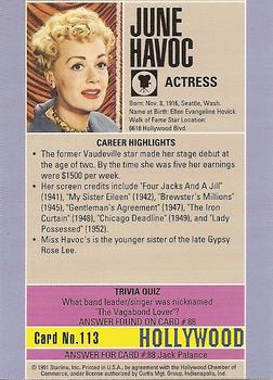 1991 Starline Hollywood Walk of Fame #113 June Havoc Back