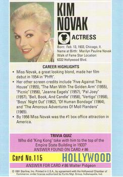 1991 Starline Hollywood Walk of Fame #115 Kim Novak Back