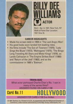 1991 Starline Hollywood Walk of Fame #11 Billy Dee Williams Back