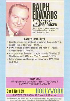 1991 Starline Hollywood Walk of Fame #123 Ralph Edwards Back