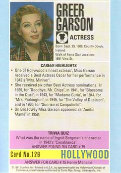 1991 Starline Hollywood Walk of Fame #126 Greer Garson Back