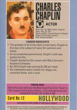 1991 Starline Hollywood Walk of Fame #12 Charlie Chaplin Back
