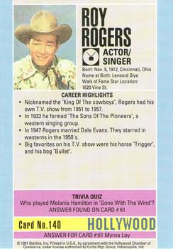 1991 Starline Hollywood Walk of Fame #140 Roy Rogers Back